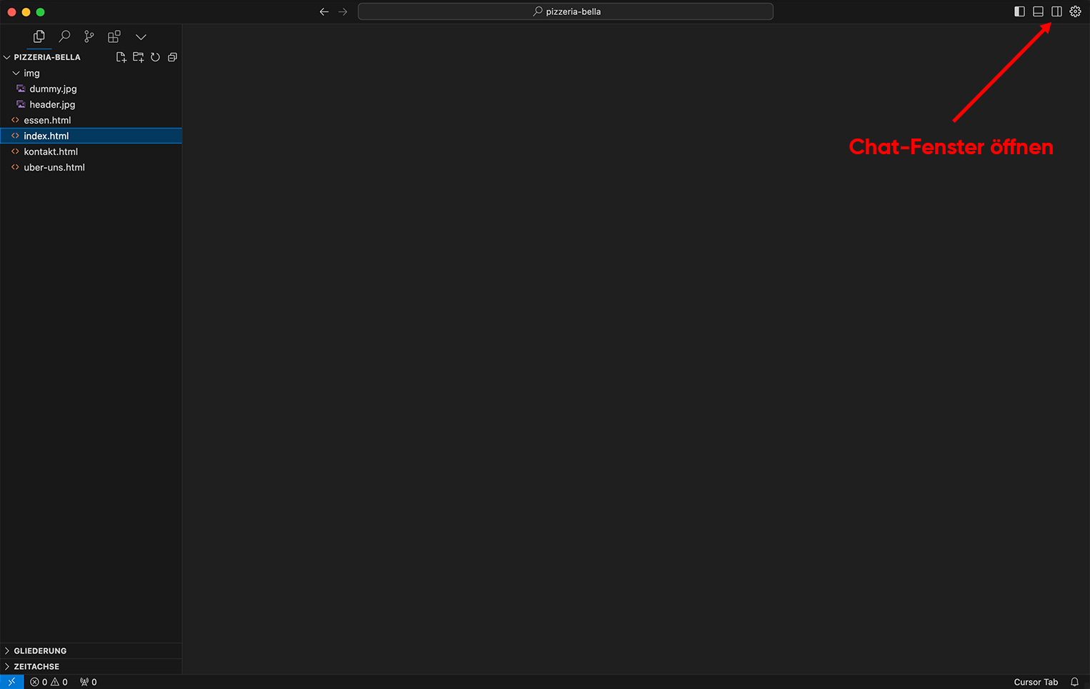 Screenshot: Cursor Chat-Fenster öffnen