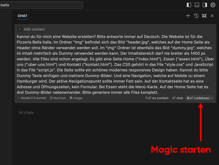 Screenshot: Cursor Prompt starten