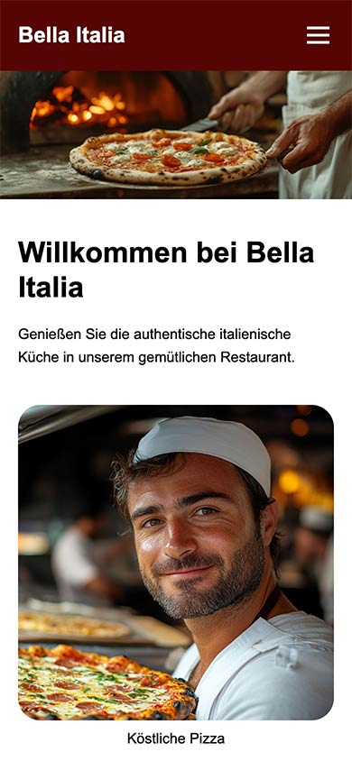 Screenshot: Website Pizzeria Bella Italia Mobile